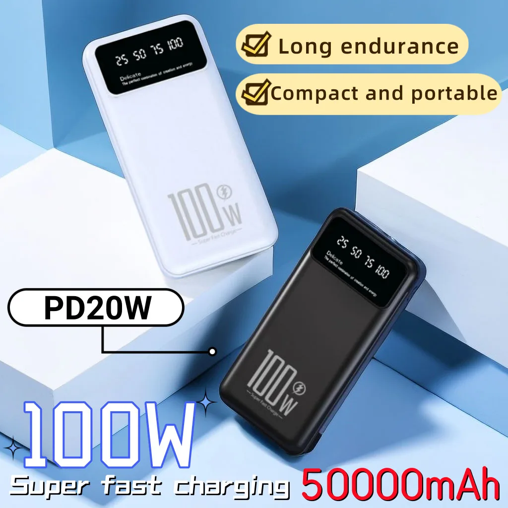 Digital Display  Fast Charging 100W Large Capacity 50000mAh  Ultra-thin Portable PD20W Bidirectional Fast Charging Power Bank