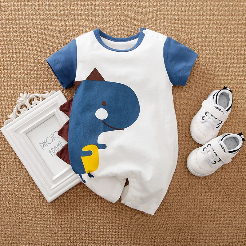 Baby Boys or girls Romper Newborn 0-2 years old Blue dinosaur O-Neck Short Sleeve Bodysuit Fashion Infant Summer Casual Jumpsuit