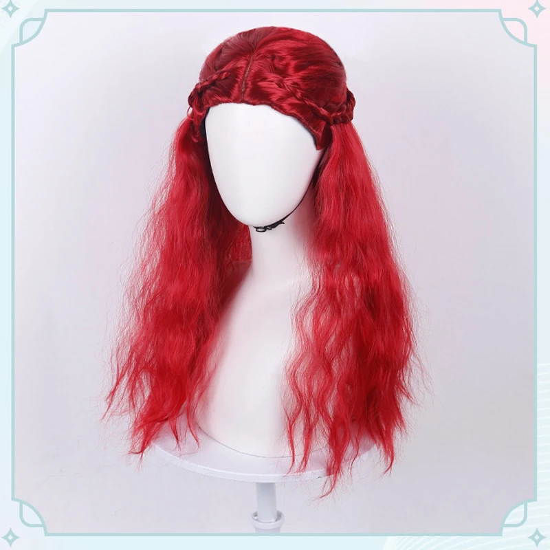 Movie Princess Red Cosplay Wig Red Heart Braided Heat Resistant Synthetic Wig For Women Halloween Party Carnival Role Play Props