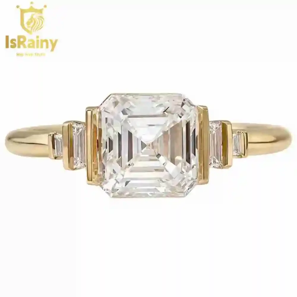 IsRainy 18K Gold Asscher Cut 7*7MM 2Carats GRA VVS1 D Moissanite Diamonds Wedding Engagement Rings Custom Fine Jewelry for Women