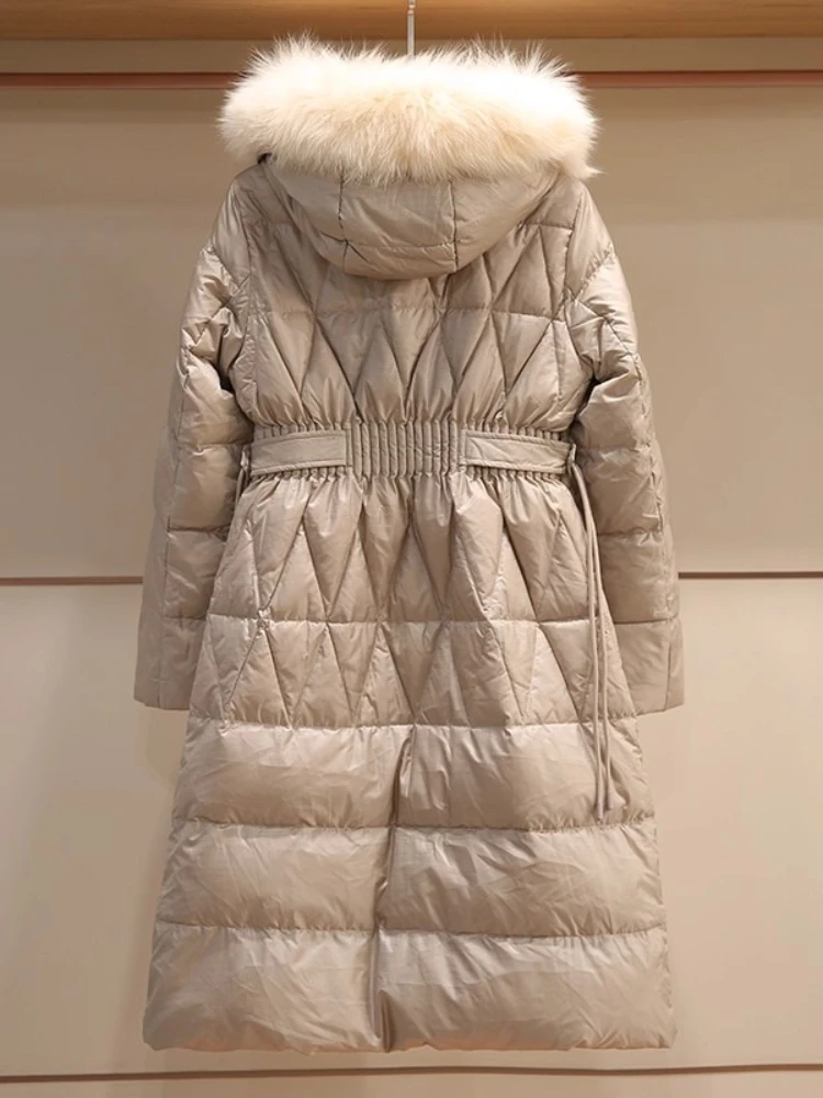 Long Hooded Puffer Jacket Women New Winter Warm White Duck Down Jacket Women Slim Mid-Length Coat Female Parkas