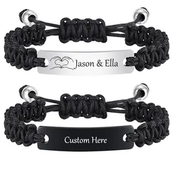 Vnox Personalized Valentines Day Gift for Couples, Adjustable Braided Woven Rope Bracelets, Love Promise Bracelets for Wife Her