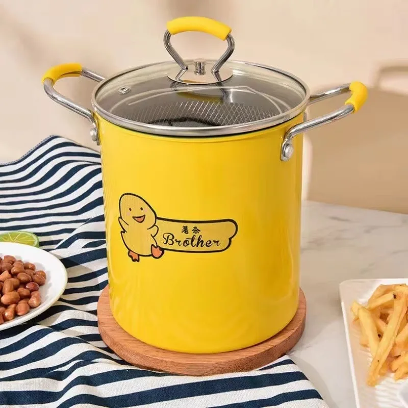 Sartén de acero amarillo, sartén para espagueti de cocina con escurridor, sartén para espárragos escaldado