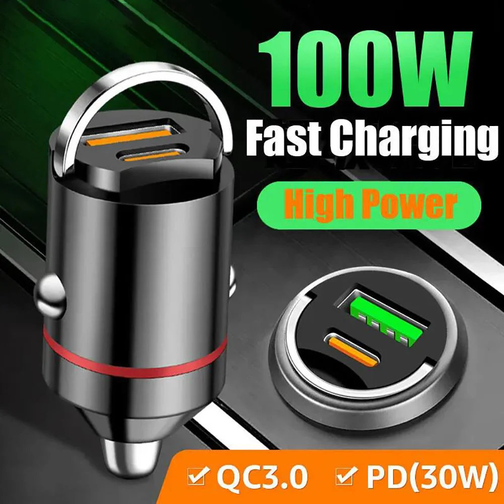 USB C Car Charger 100W Dual Ports Fast Charging Car Phone Charger Adapter For iPhone Samsung Xiaomi Type C Car Cigarette Lighter