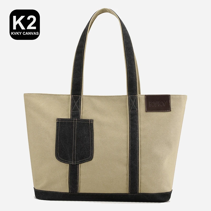 

KVKY High Quality Cotton Reusable Shopping Beach Bag Women Canvas Totes Solid Color Designer Ladies Casual Handbag Shoulder Bag