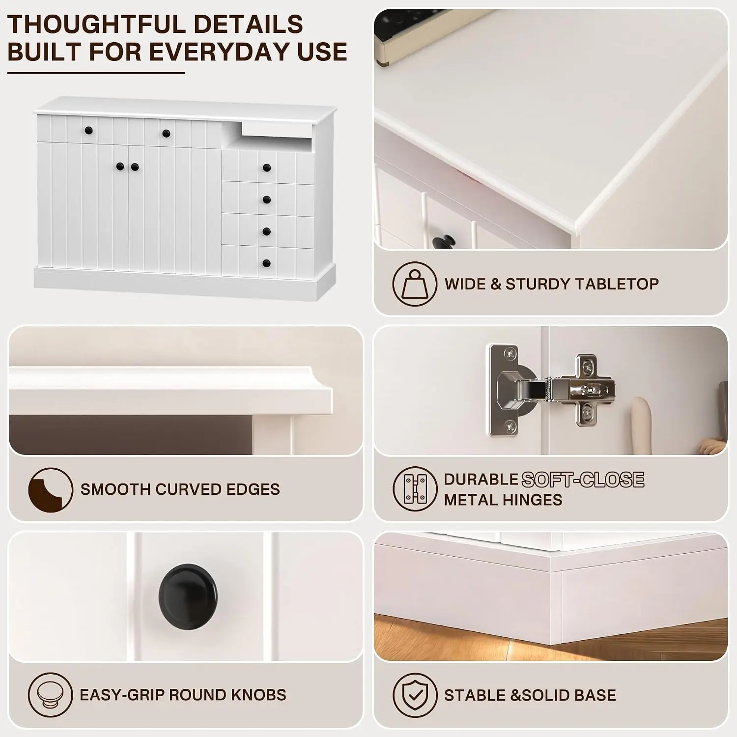 White Office Storage Cabinet 5 Drawers 2 Doors Open Shelf Wooden File Organizer Home Office, Customized