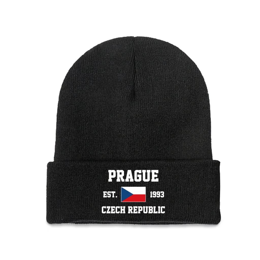 Czech Republic EST.1993 Prague Capital Men Women Unisex Knitted Hat Winter Autumn Print Beanie Cap Warm Bonnet