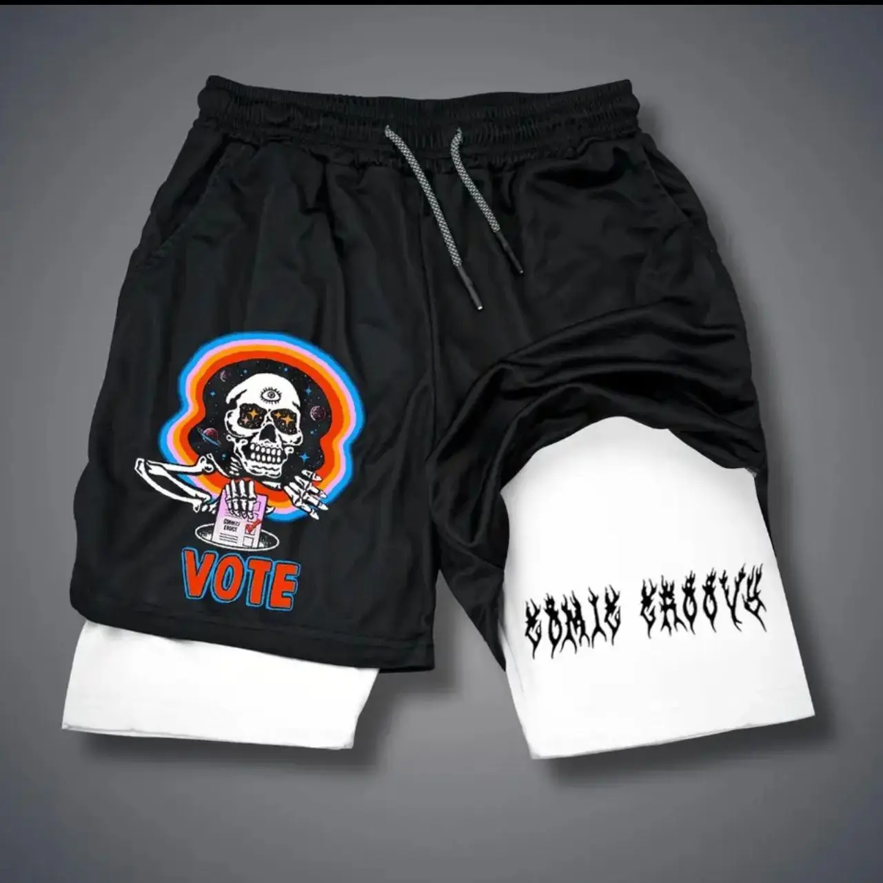 

New Men's and Women's Fitness Casual Shorts 2-in-1 Printed Adult Double-layer Sports Quick-drying Beach Pants Basketball Pants