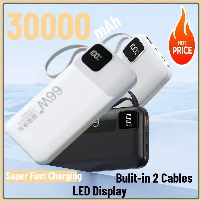 NEW 20000mAh 66W Portable Fast Charge External Battery High Capacity with Cable Power Bank for Iphone Xiaomi Backup Battery