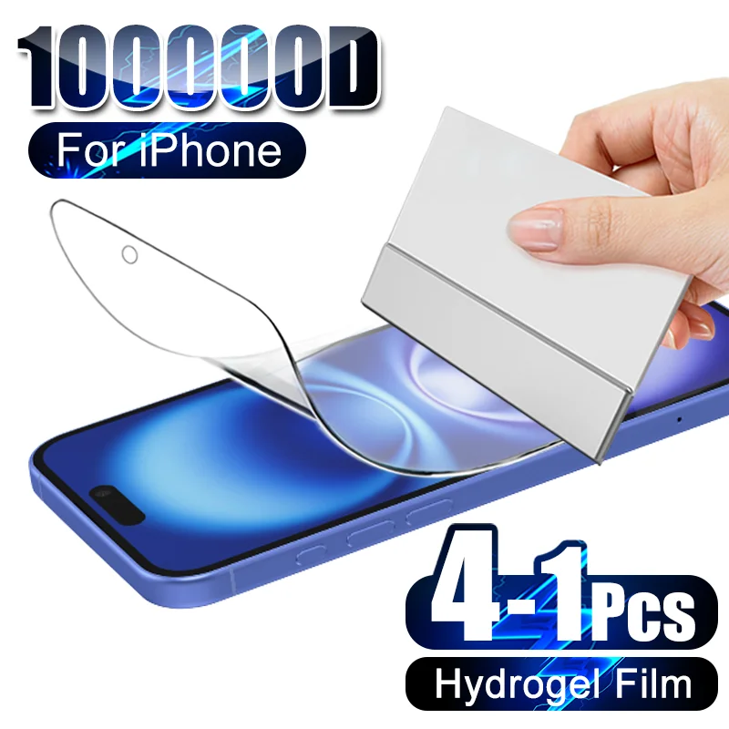 4-1PCS Hydrogel Front Films For iPhone 16 15 14 13 Pro Max Plus Mini Phone Screen Protector HD Clear Full Cover Anti Scratch