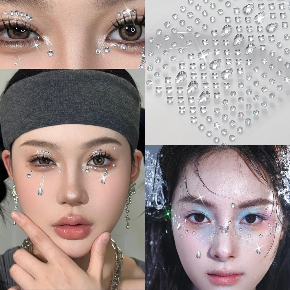 1pc 3D Holographic Bohemian Face Stickers Fantasy Tear Drop Rhinestone Face Gem Sticker Sparkly Diamond Eyes Face Makeup Sticker - view 4