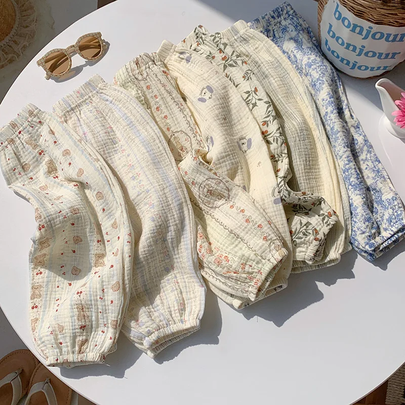 2-8T 100% Cotton Infant Pants Toddler Kid Baby Boy Girl Clothes Loose Casual Plain Pant Cute Sweet Summer Thin Trousers