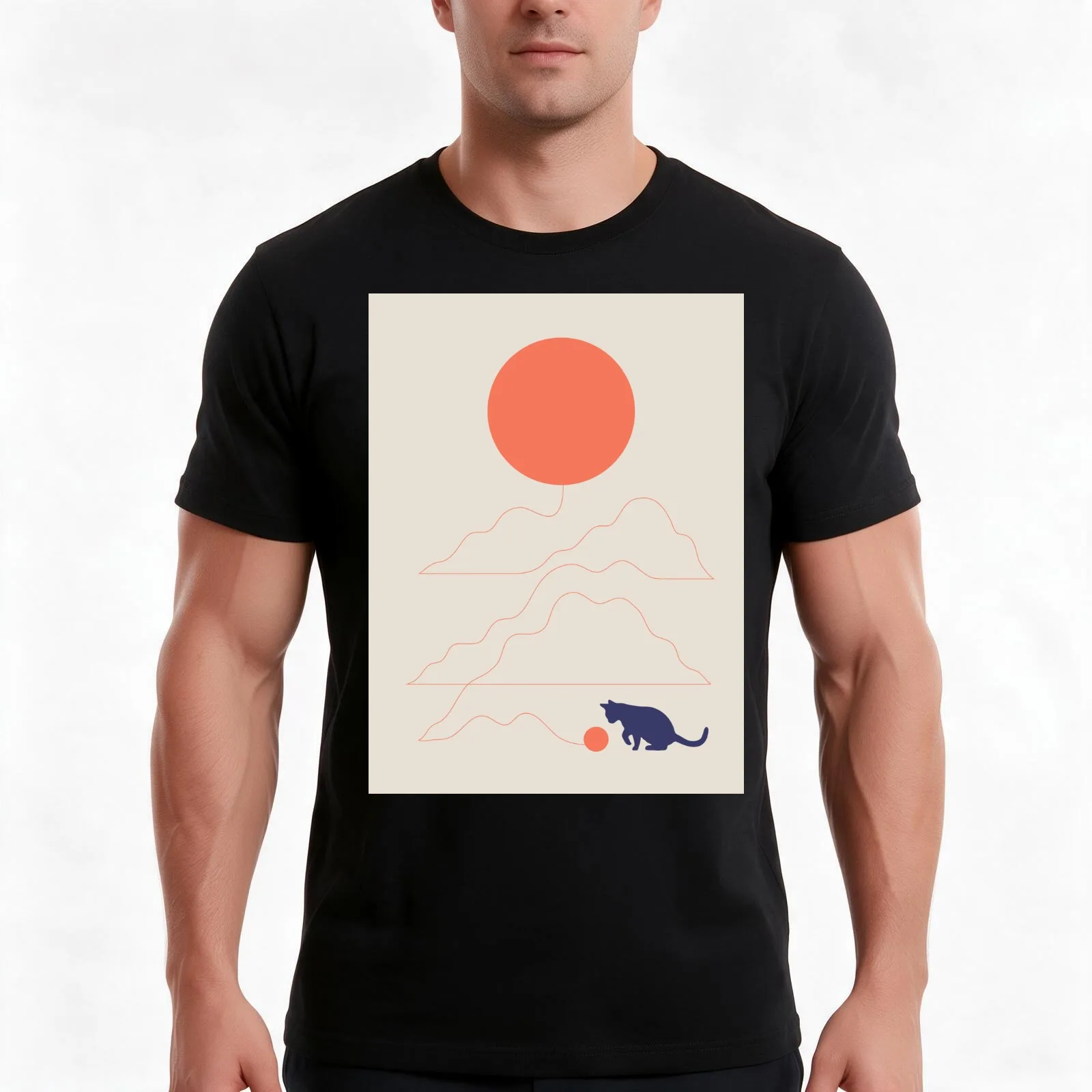 Cat Landscape 41 T-Shirt, Summer Casual Cotton Tee, Oversized Streetwear Tops, Vintage Graphic Print, Loose Fit Short Sleeve
