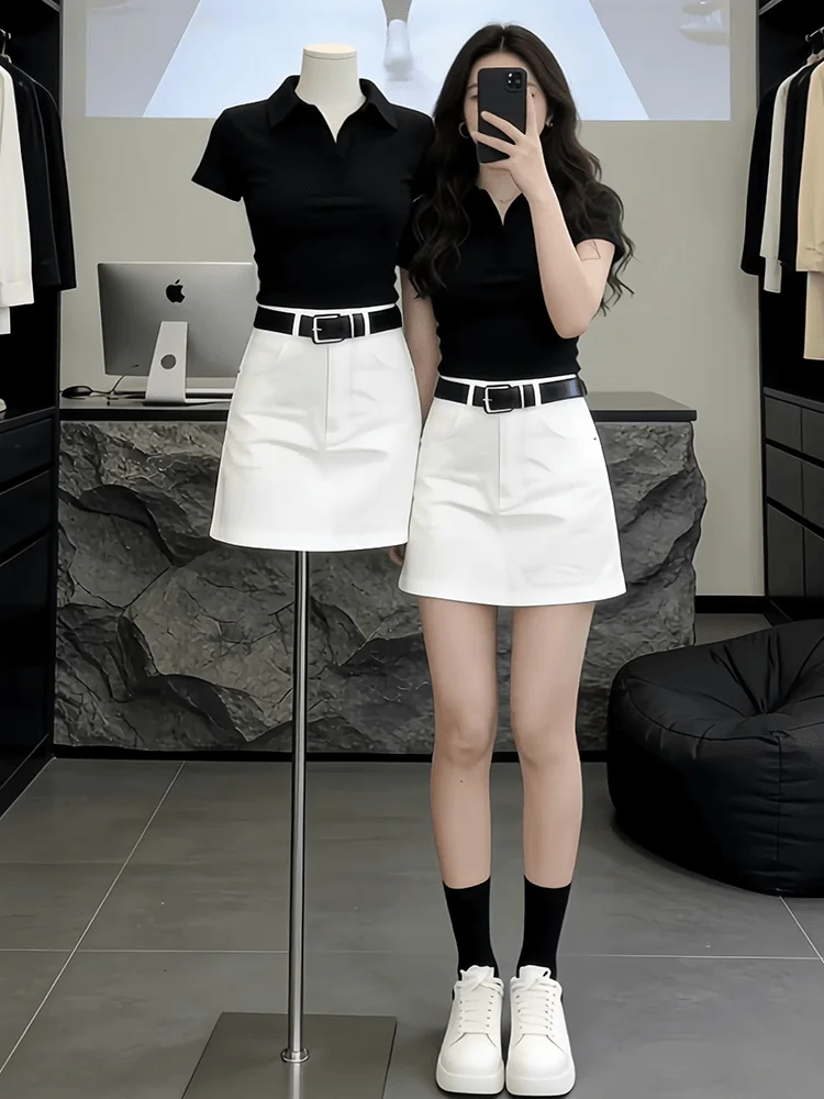 

Korean Style Lazy Sweet Slimming Short Skirt Set Women's Summer New Fashion Two-Piece Suit Casual Breathable High Waist Top