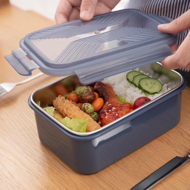 

Stainless steel lunch box adult insulated food container student lunch box round Japanese style sealed square with cover