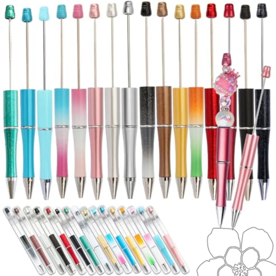 

Beadable Writing Pens for Crafting 16Color DIY Customizable Pen Set for School Office and Creative Gifts Smooth Writing Stainle