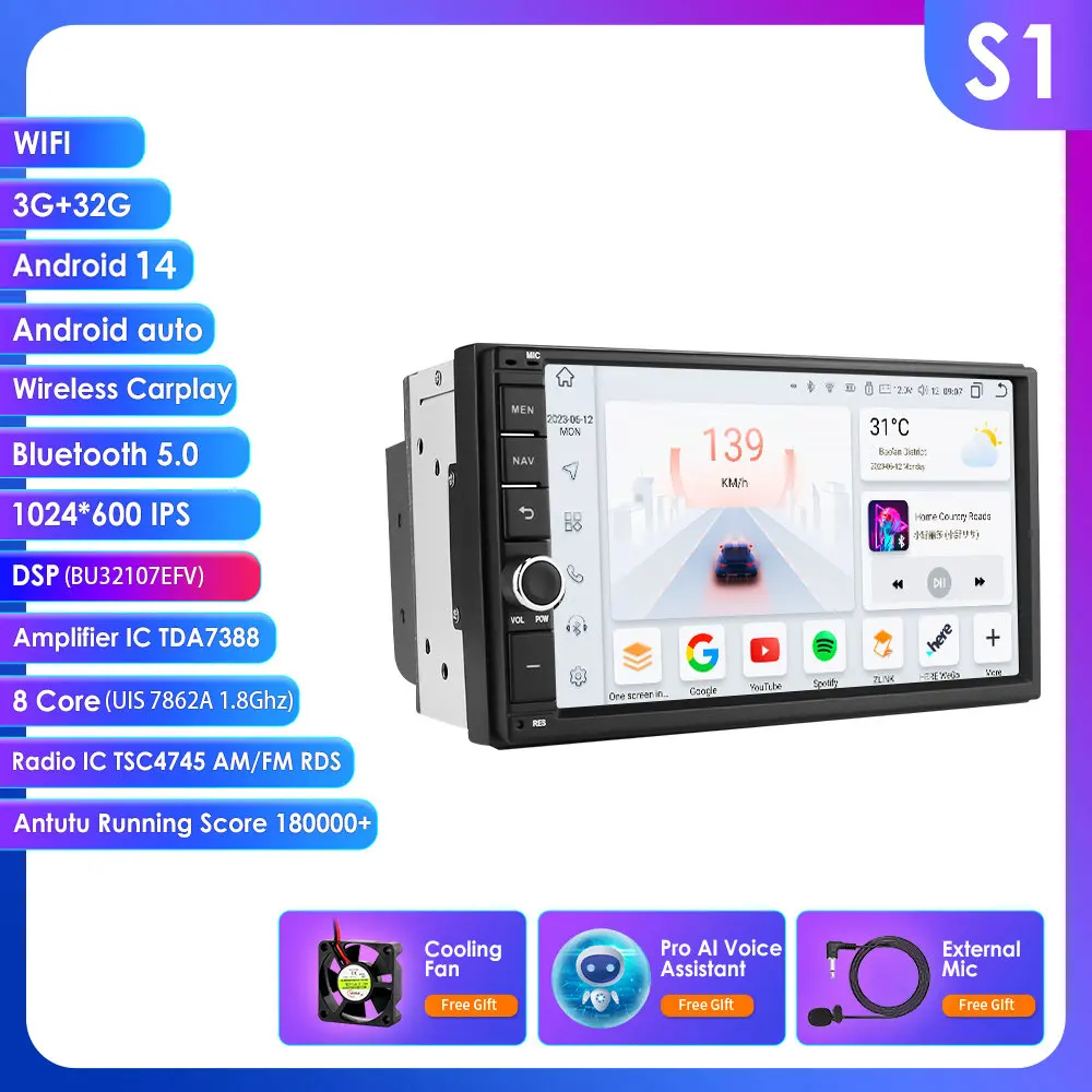 8G + 128G 7Inch Autoradio Carplay 2 Din Android Auto Autoradio Gps Voor Universele Stereo Multimedia Speler Navigatie Head Unit Rds