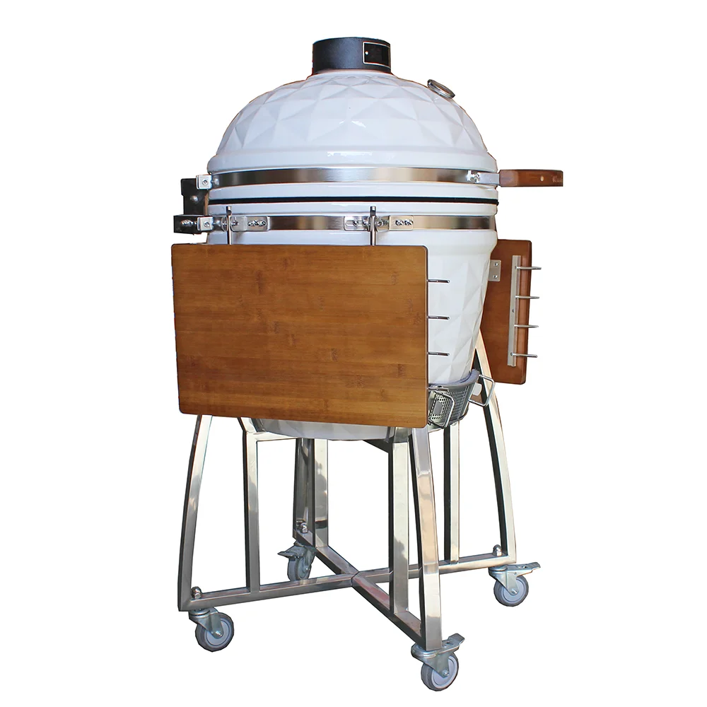 22-Inch High Quality Steel Kamado Grill Big Green BBQ with Trolley Outdoor Charcoal Barbeque for Camping Baking Cooking