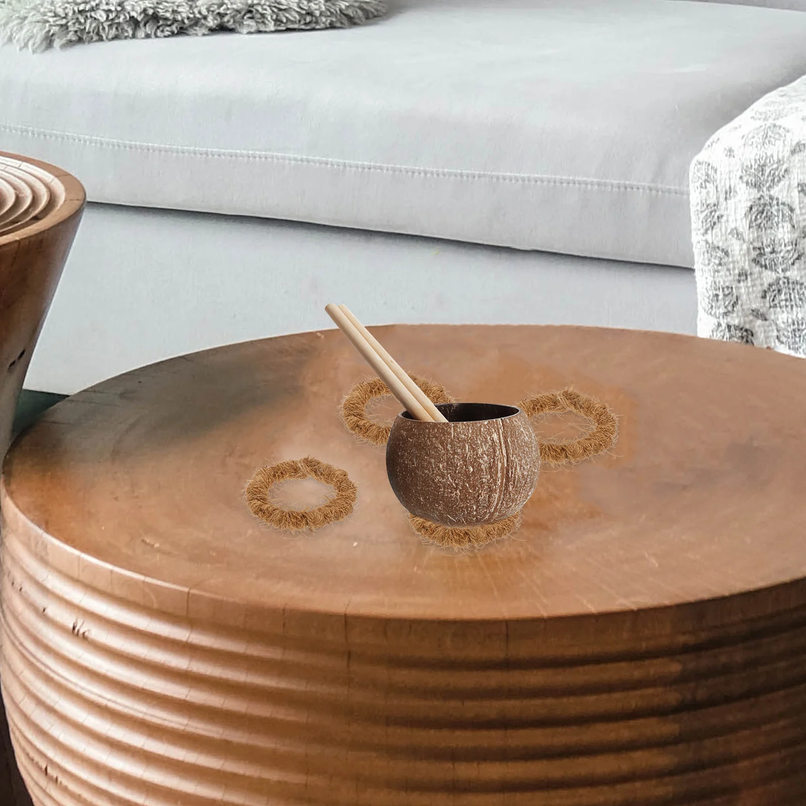 

10 Pcs Coconut Coaster Shredded Insulation Decorative Mat Ring Oval Home Table Protector Non Slip Pad Natural Material
