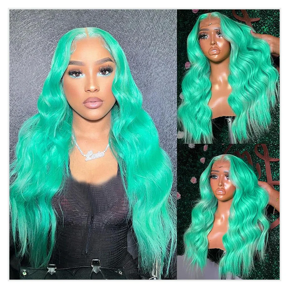 Mint Green Colored Body Wave Human Hair Wigs 13×6 HD Lace Frontal Wig 613 Brazilian Remy Lace Front Wigs Human Hair 180% 210% Density