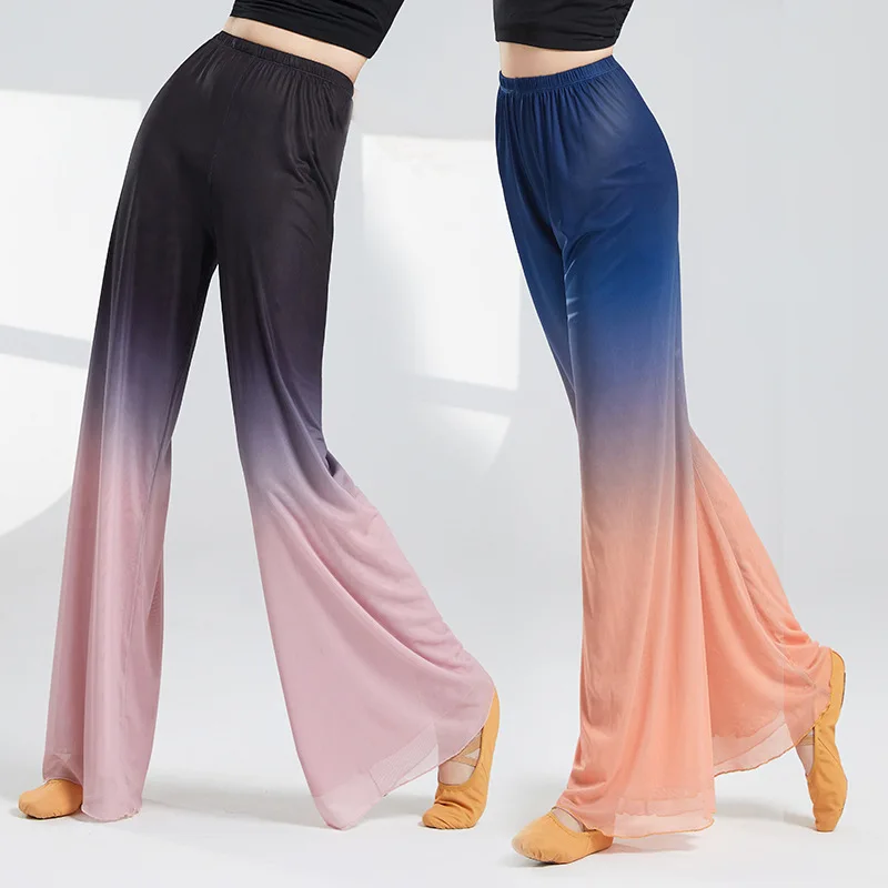 

Брюки для современного танца, сетчатые свободные широкие брюки, элегантный китайский стиль, постепенное изменение