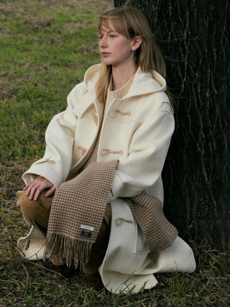 

Lerobe женское шерстяное пальто, длинное повседневное корейское пальто со шляпой, осень-зима, Новое поступление, пальто на пуговицах, чистый цвет, прямой крой