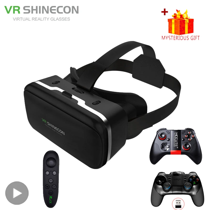 

Shinecon VR Glasses 3D Virtual Reality Headset Devices Viar Helmet Goggle Lenses Smart For Phone Cell Smartphone With Controller