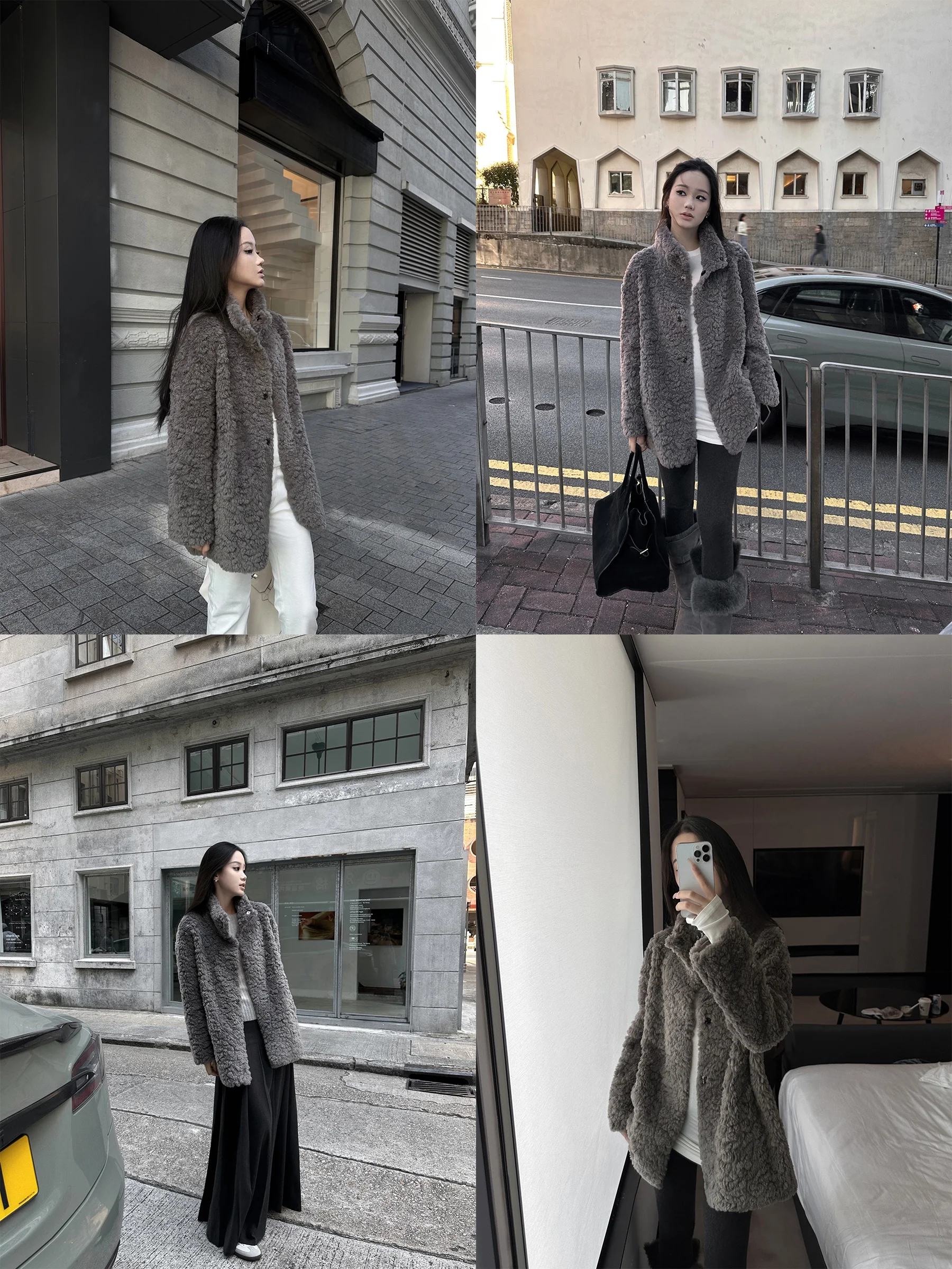 Casaco Feminino de Pele de Cordeiro 5werkwen com Gola Alta, Manga Longa, Caimento Solto, Outono/Inverno