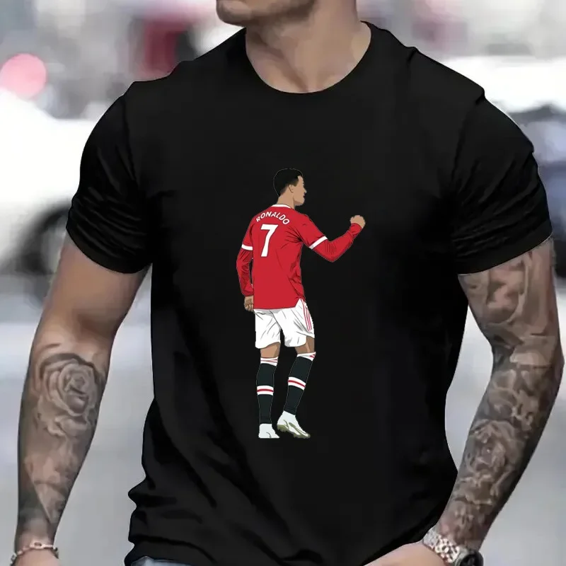 تي شيرت فضفاض بأكمام قصيرة CR7 Star مادة مشروط مقاس أوروبي للكبار تي شيرت جرافيك برقبة دائرية مريح للتنفس