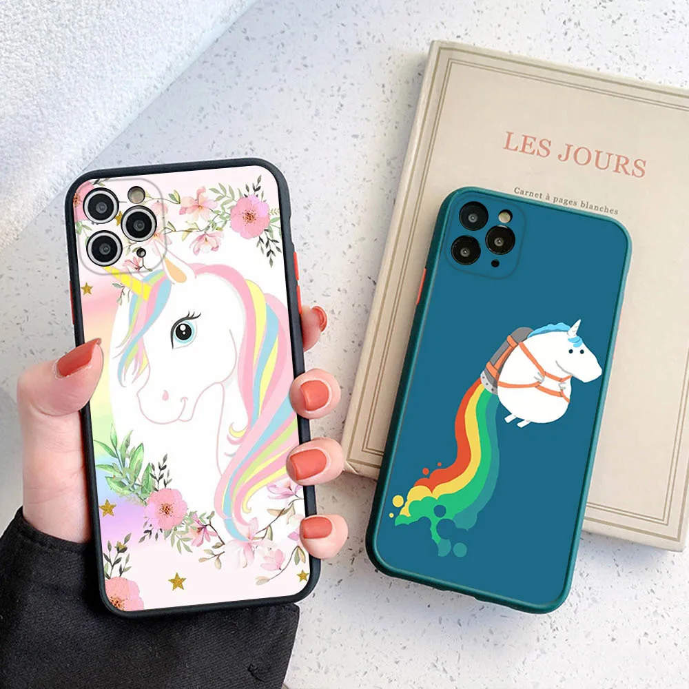 Translucent Phone Case For iPhone 16 15 14 7 8 Plus 13 12 11 Pro Max XR XS SE Mini Luxury Rainbow Unicorn Agnes Matte Back Cover