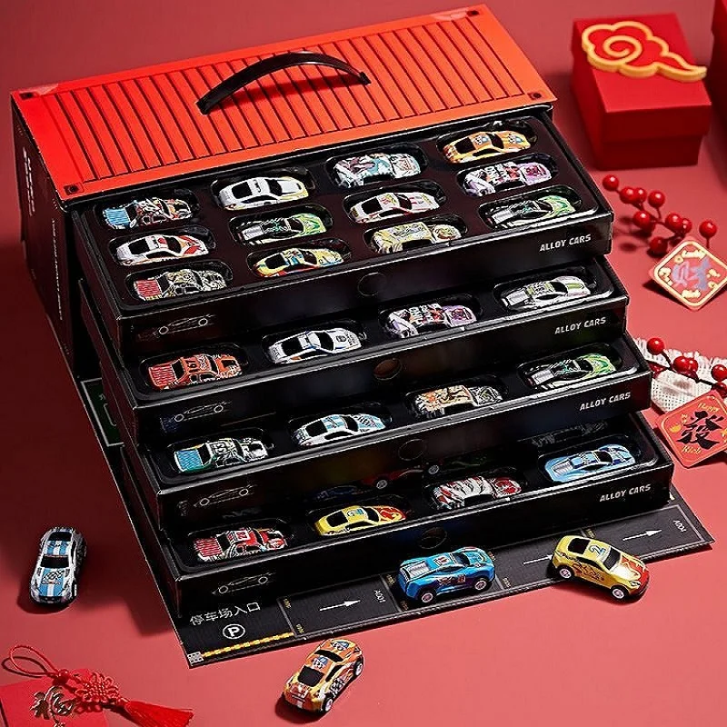 

New Birthday Gift Container Toy Alloy Car Tin Toy Car Engineering Car Boy Suit Pull Back Racing Model Mini Parking Lot
