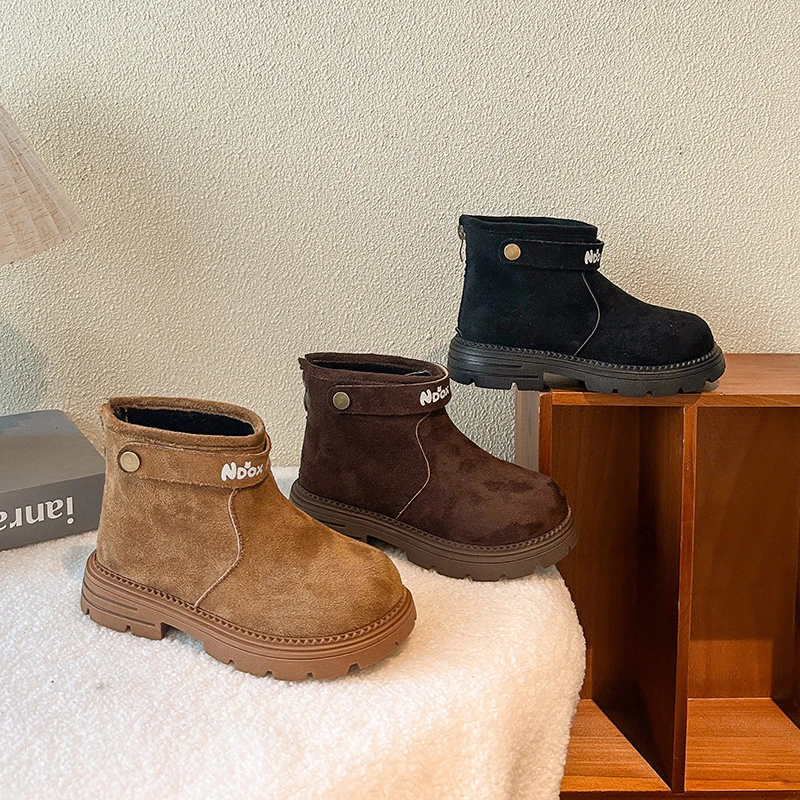 

Suede Leather Boots for Girls 2025 New Winter Kids Thermal Boots Non-slip Thick Sole Versatile Chic School Shoes for Girls Boots