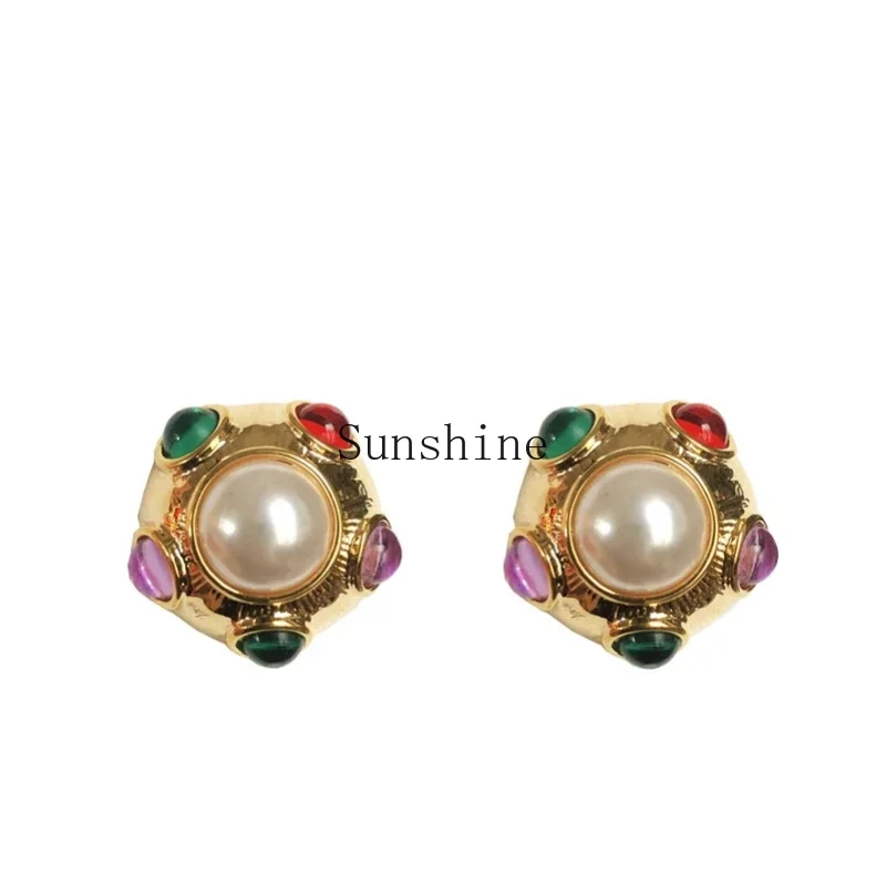 

French pearl elegant retro earrings for women, high-end European and American earrings