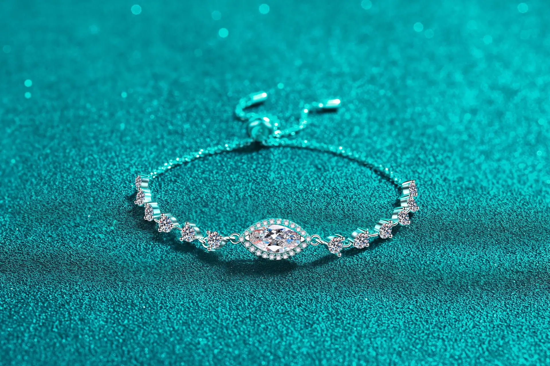 Women's PT950 Platinum Bracelet, Royal Blue Marquise 1ct Moissanite Bracelet, Stretch Adjustable, Minimalist & Stylish
