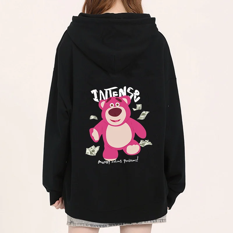 Disney Cartoon Bear Strawberry Bear Printed Hoodie for Men and Women Couples Cartoon Bear Leisure Sports Street Hoodie