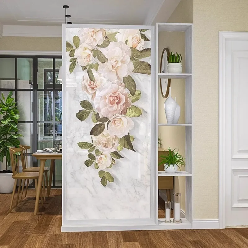 Nordic ins solid wood screen partition living room entrance integrated cabinet shelf household simple seat screen peony