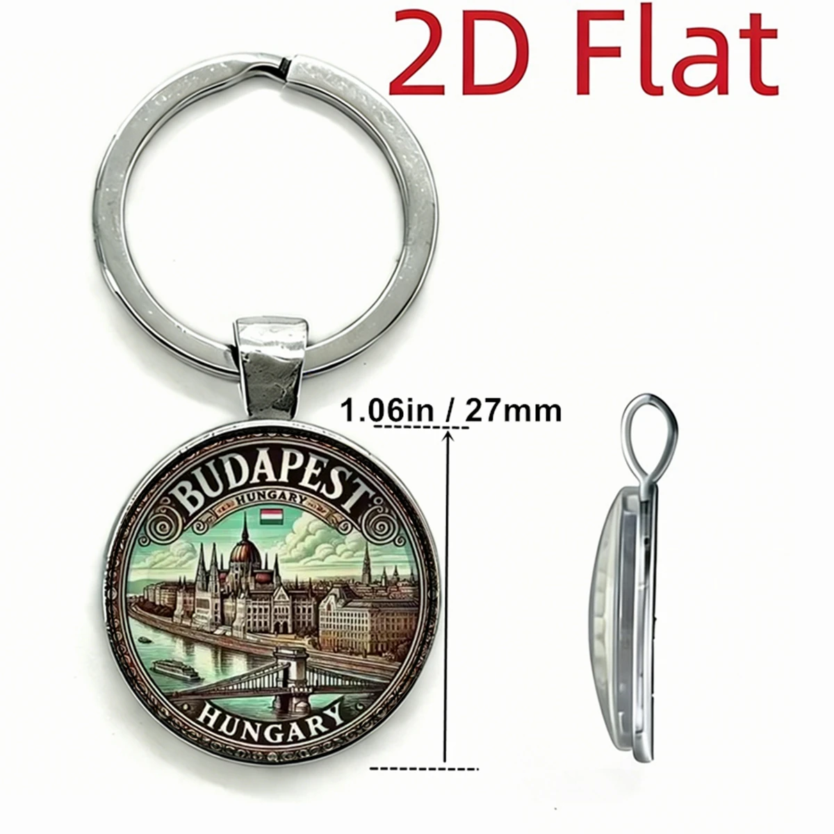 1PC Budapest Hungarian Parliament Building Keychain, Round Glass Durable Metal Keyring for Keys Bag Car, Fashion Souvenir Gift