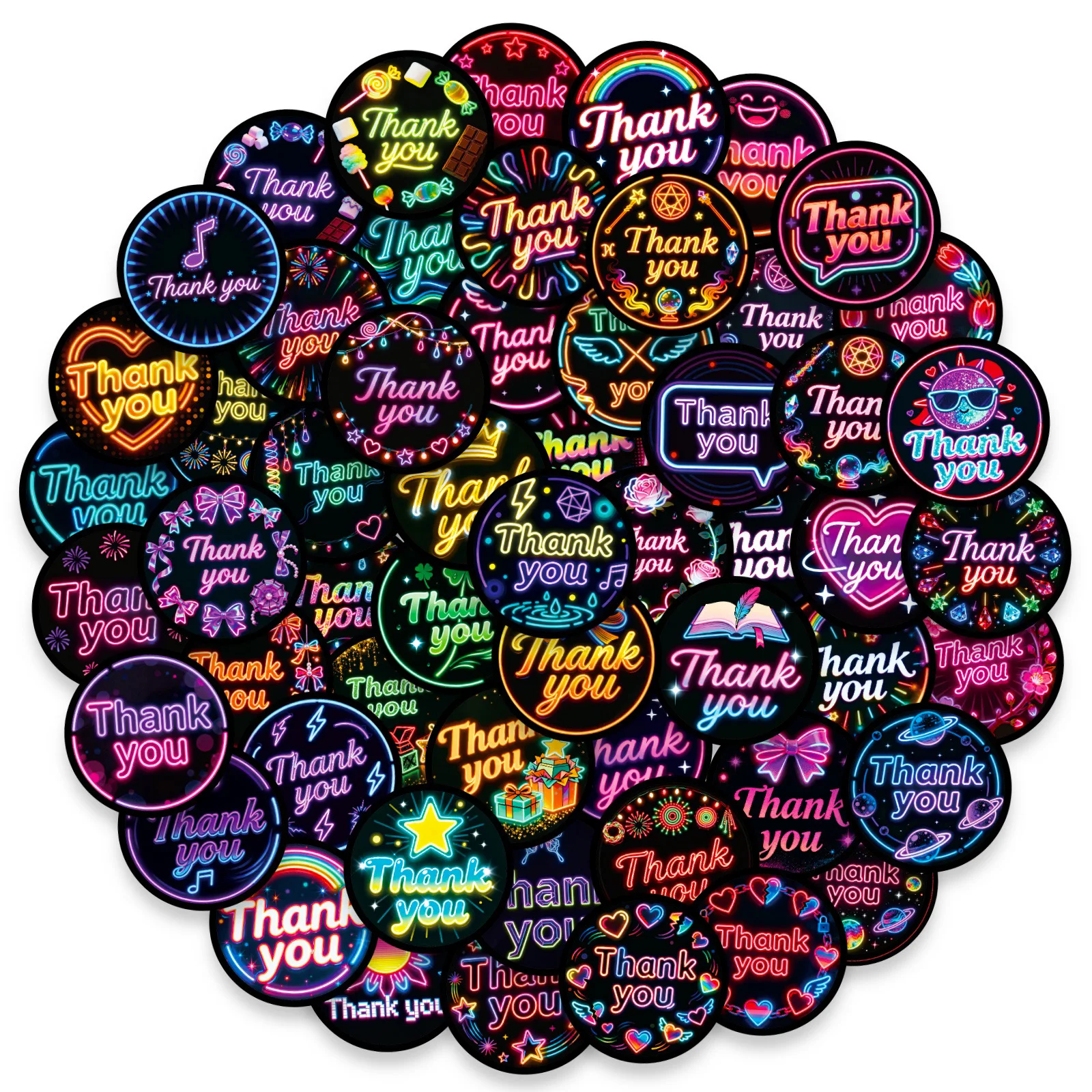 10/56 قطعة جديد شكرا لك ملصقات الكرتون النيون نمط الكتابة على الجدران الإبداع الديكور DIY بها بنفسك اللعب الثلاجة المحمول الغيتار سيارة الدراجة الشارات