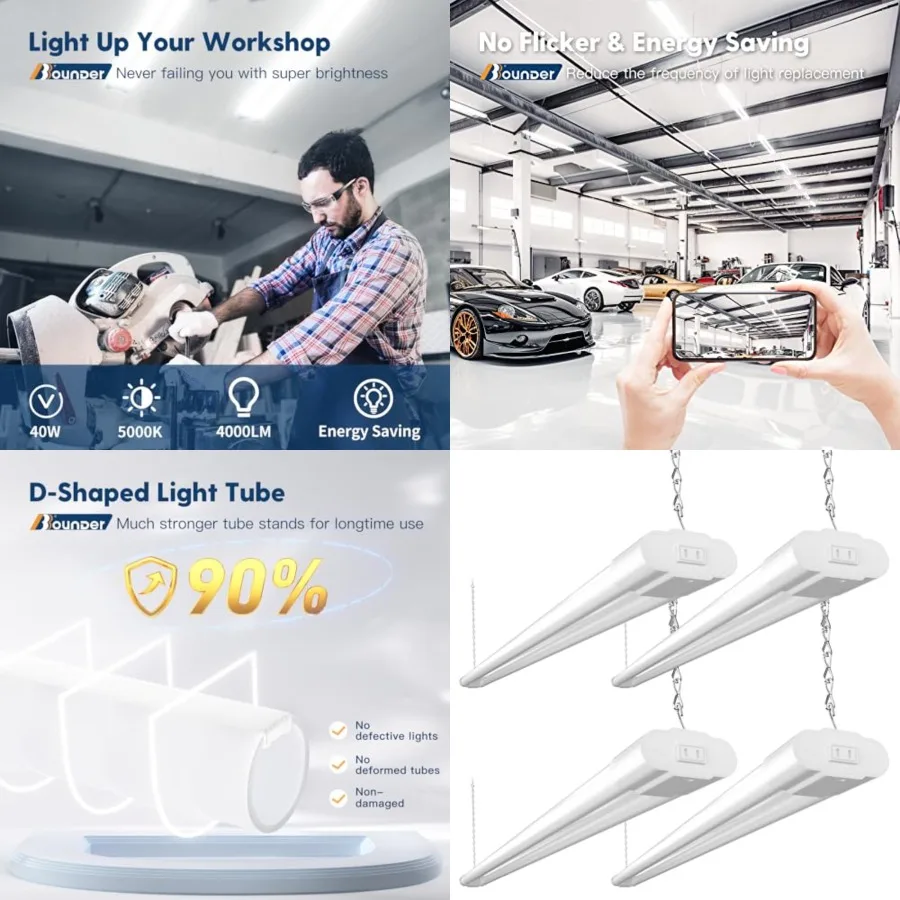 

4 Pack Linkable LED Utility Shop Light, 4 Feet, 4000 LM, 48 Inch Integrated Fixture for Garage, 40W Equivalent 250W, 5000K Dayl