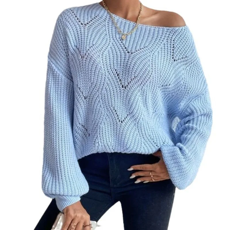 

Autumn and Winter Women's Knitted Sweater Latest Explosion Strapless Sweater Round Neck Hollow Leisure