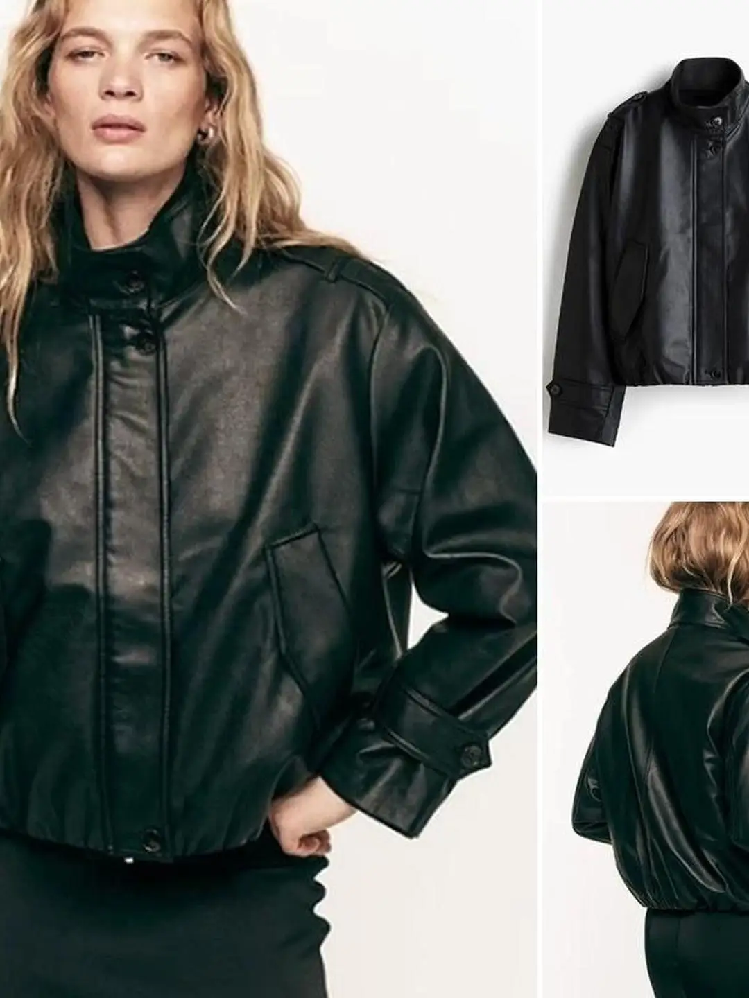 Long Sleeve Stand Collar Elasticated Bottom Coated Jacket Large Silhouette Shoulder Strap Decoration Covering Style Autumn Ou...