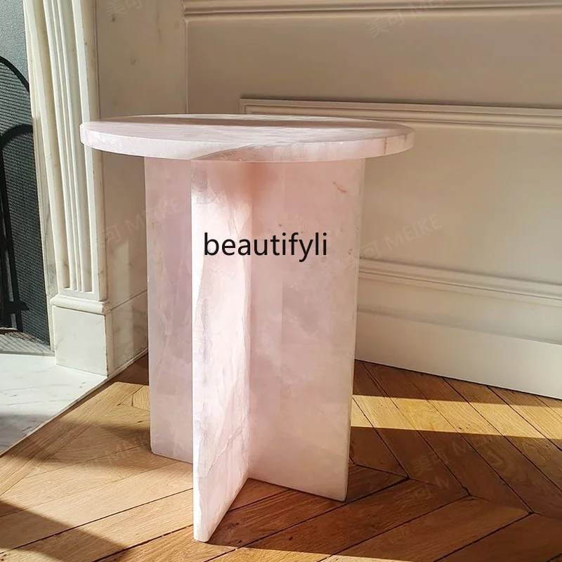 yj Pink Jade Side Table Small Apartment Living Room Sofa Side Cabinet Corner Table Creative Art Small Coffee Table