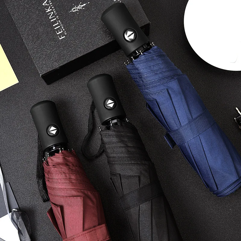 New 8-bone automatic umbrella vinyl UV-proof umbrella parasol three-fold solid color