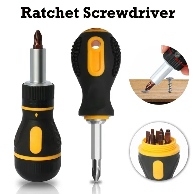 

2/9pcs Ratchet Screwdriver Multi-functional Industrial Strong Magnetic Screwdriver Portable Rubber Handle Screwdriver Hand Tool