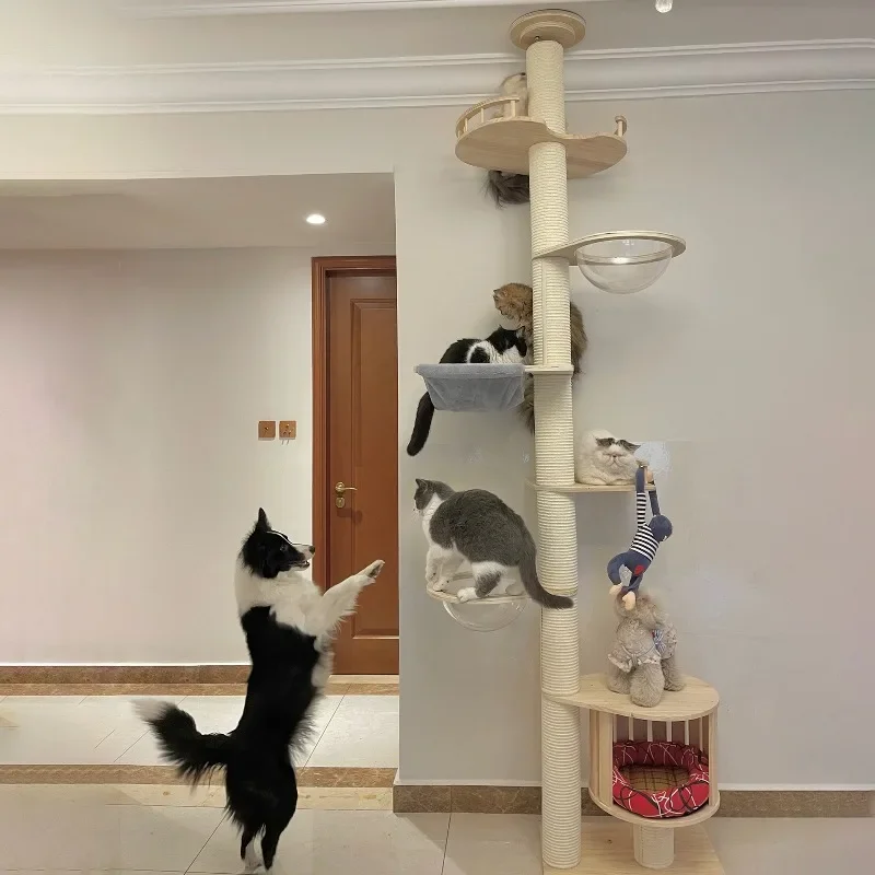Solid wood cat climbing frame Tongtian pillar, indomitable nest tree integrated large house scratch cat villa