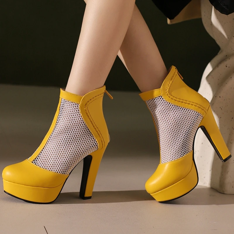 

High Heels Women's Ankle Boots Sandals Summer Shoes Platform 2024 Black White Yellow Mesh Dance Party Shoes Ladies Large Size 50