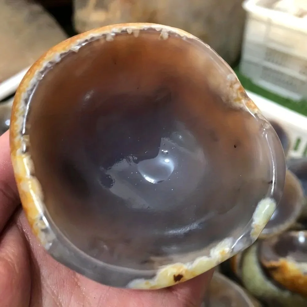 Handmade Rare Energy Crystal Agate Bowl, Free-Form Gemstone Cutlery for Meditation & Degaussing, Tea Cup Craft