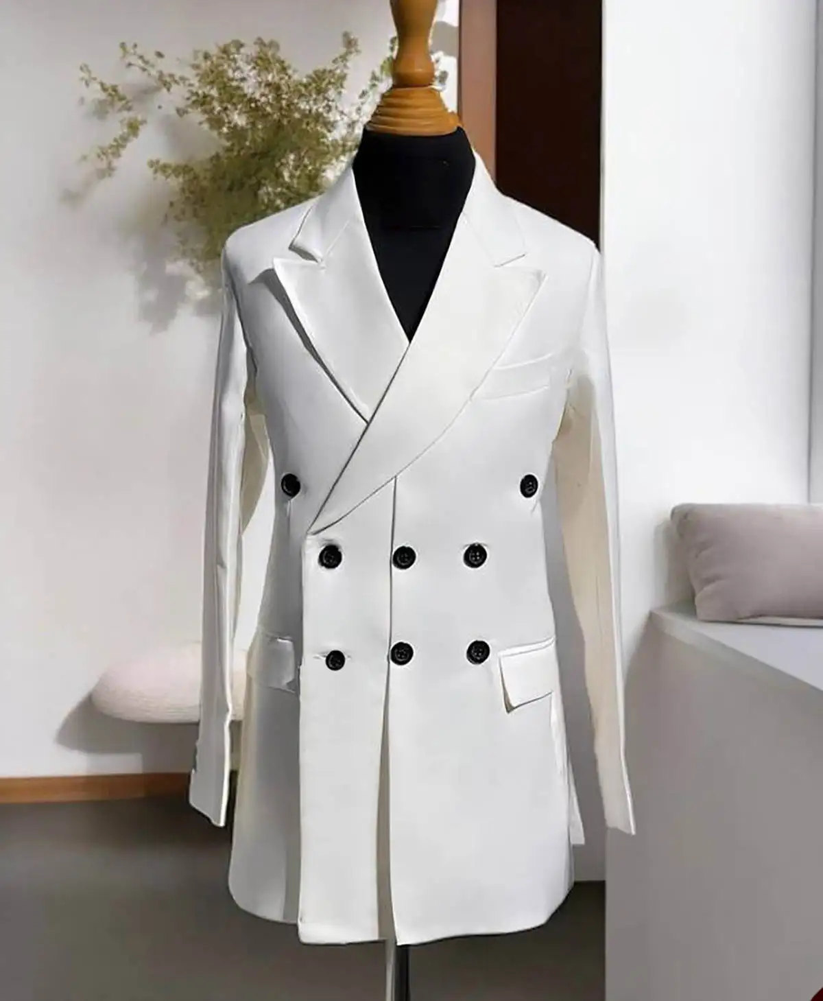 Fashion Autumn Men Long Jacket Peaked Lapel Three-Button Blazer Business Party Prom Custom Made Only Coat