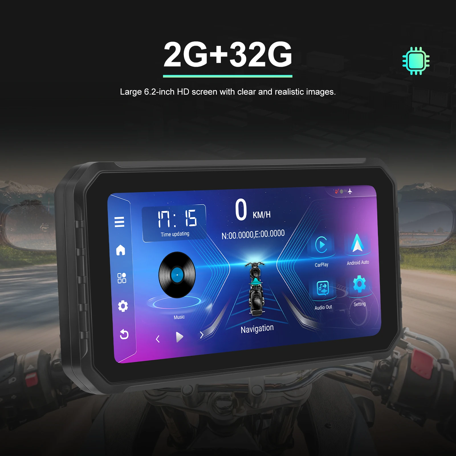 Podofo 6.2 inch Screen 2+32G Android Carplay Portable Smart Player Supports Android Auto With GPS Motorcycle Touch Screen