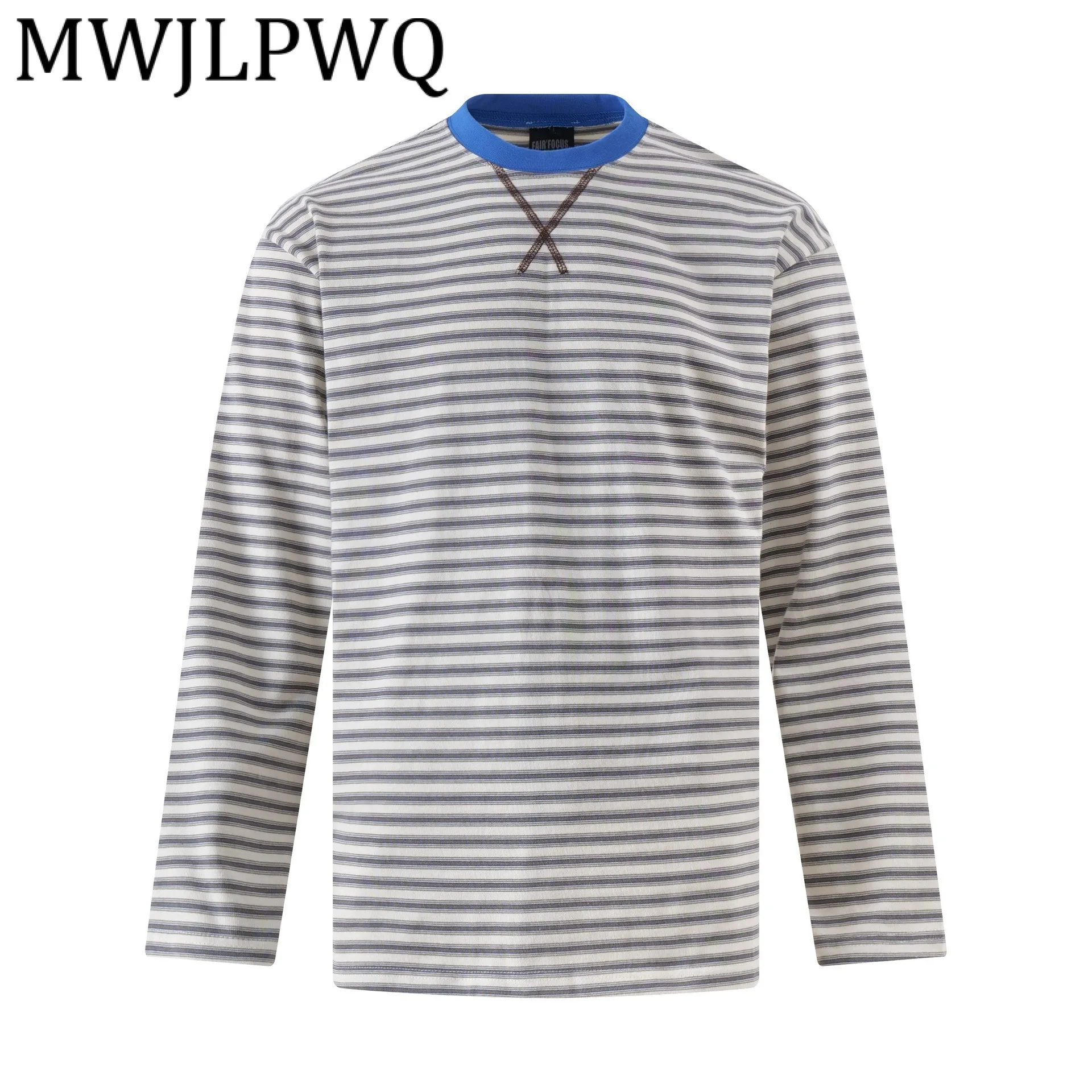 

MWJLPWQ Модная осенняя новая американская модная полосатая футболка с длинными рукавами в полоску 21583